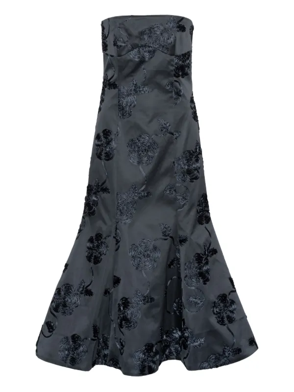 rotate birger christensen embroidered strapless midi dress 3d Flower Midi Dress Black