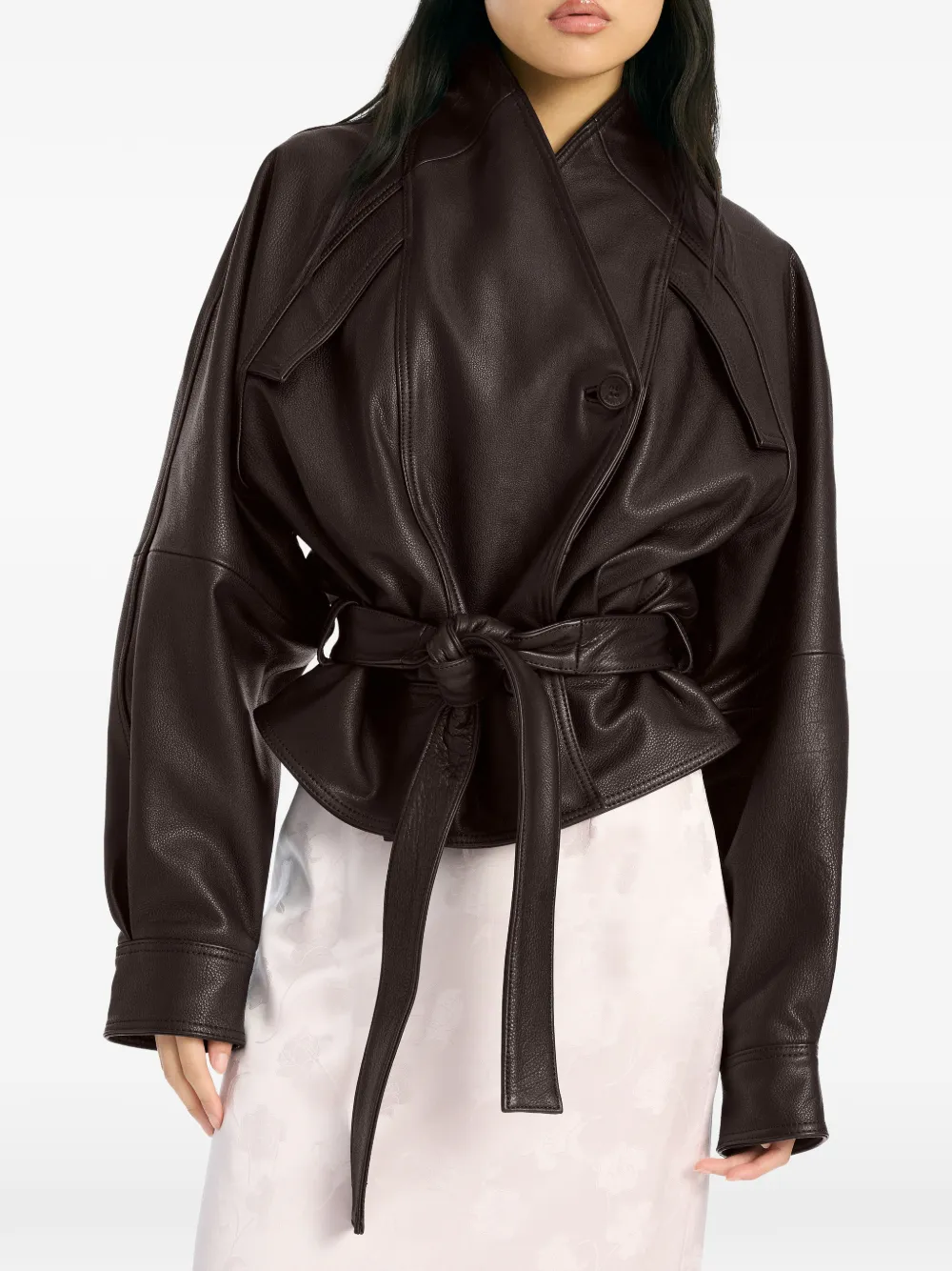ROTATE BIRGER CHRISTENSEN boxy leather bomber jacket - Marrone