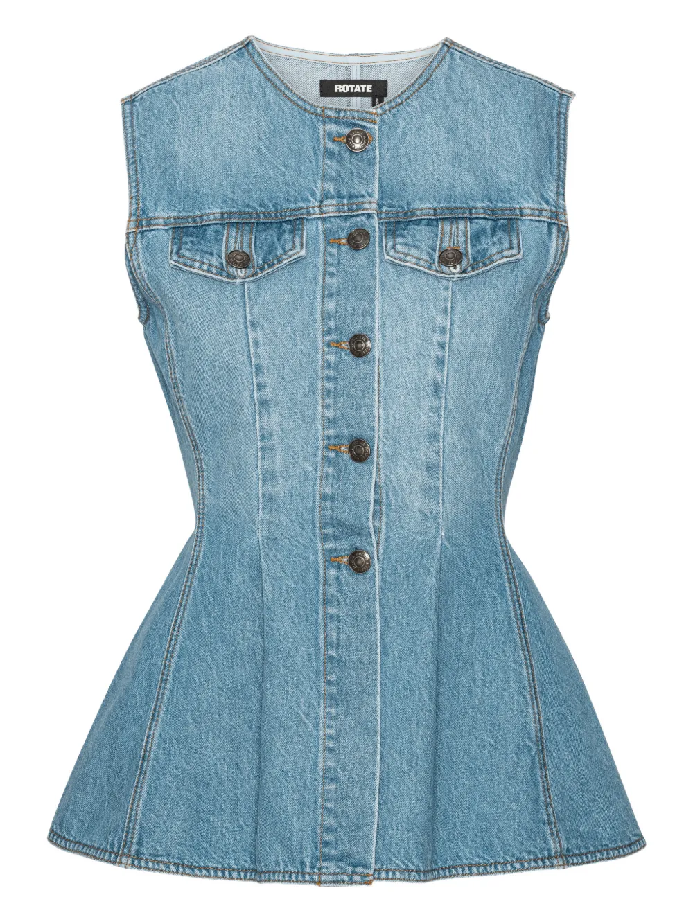 Rotate Birger Christensen Flared Denim Top In Blue