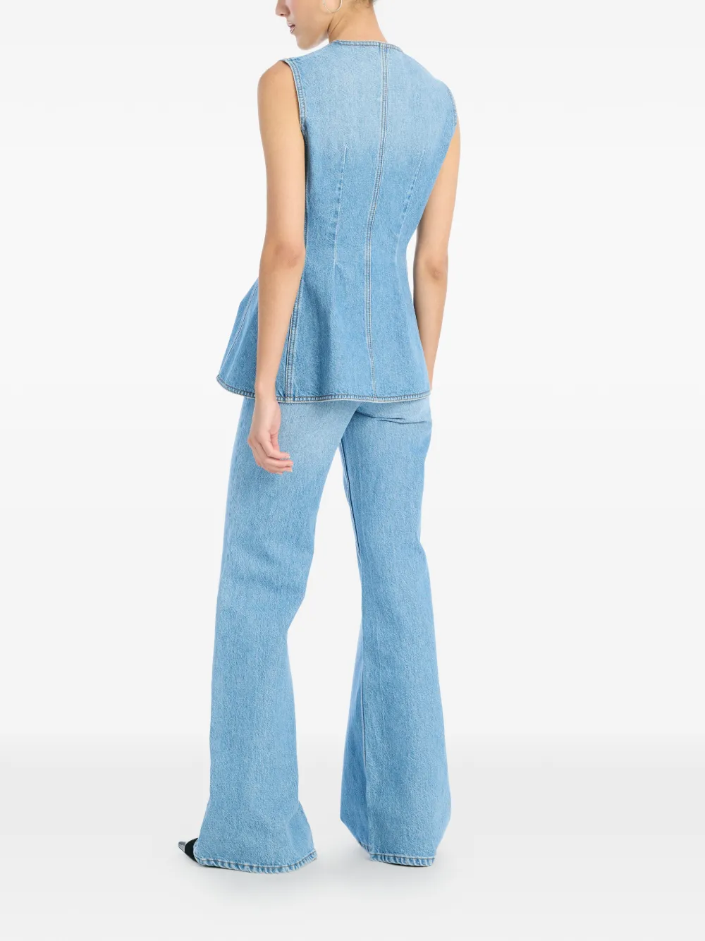 Rotate Birger Christensen Flared Denim Top In Blue