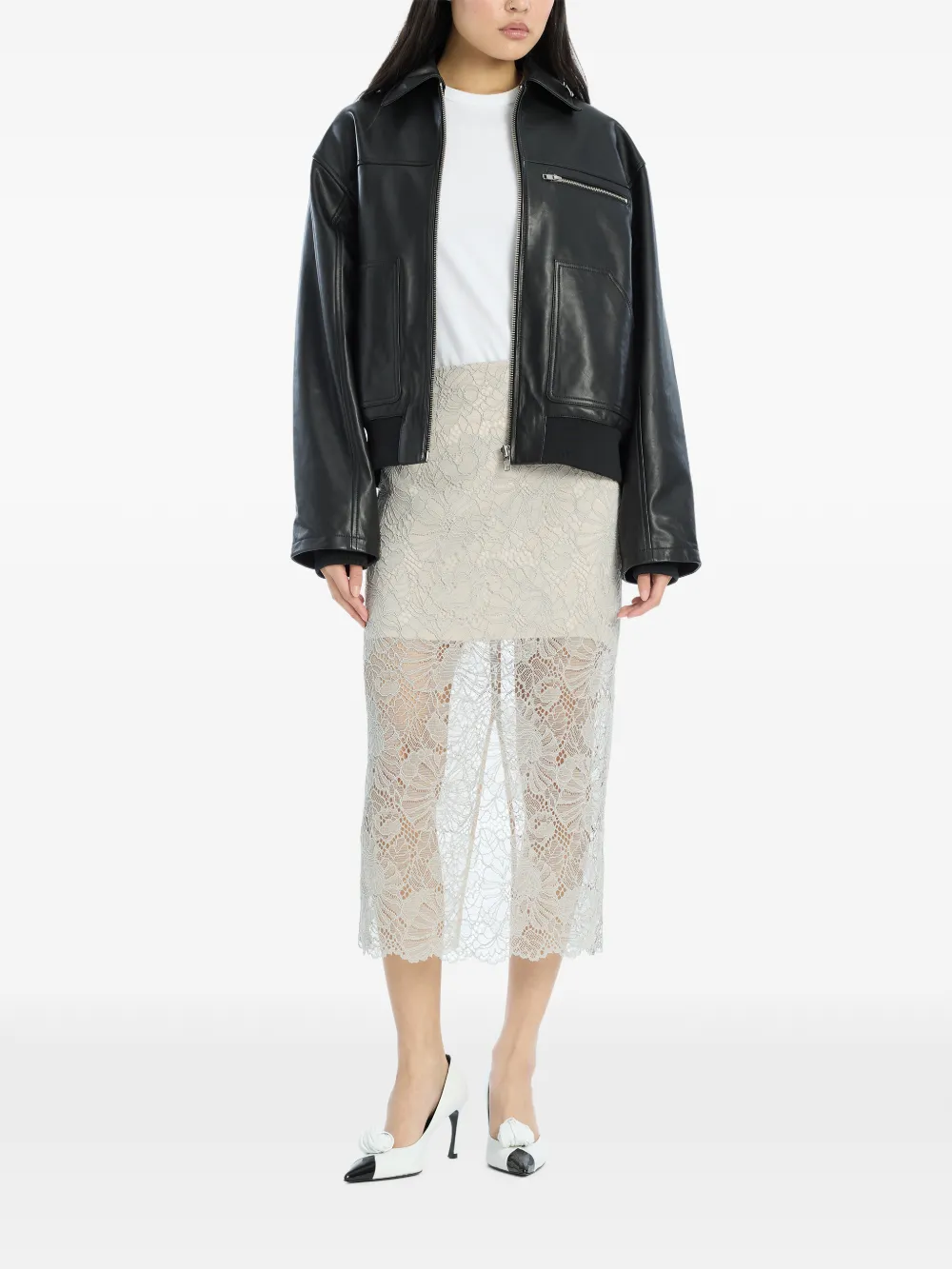 Zip Leather Bomber Jacket