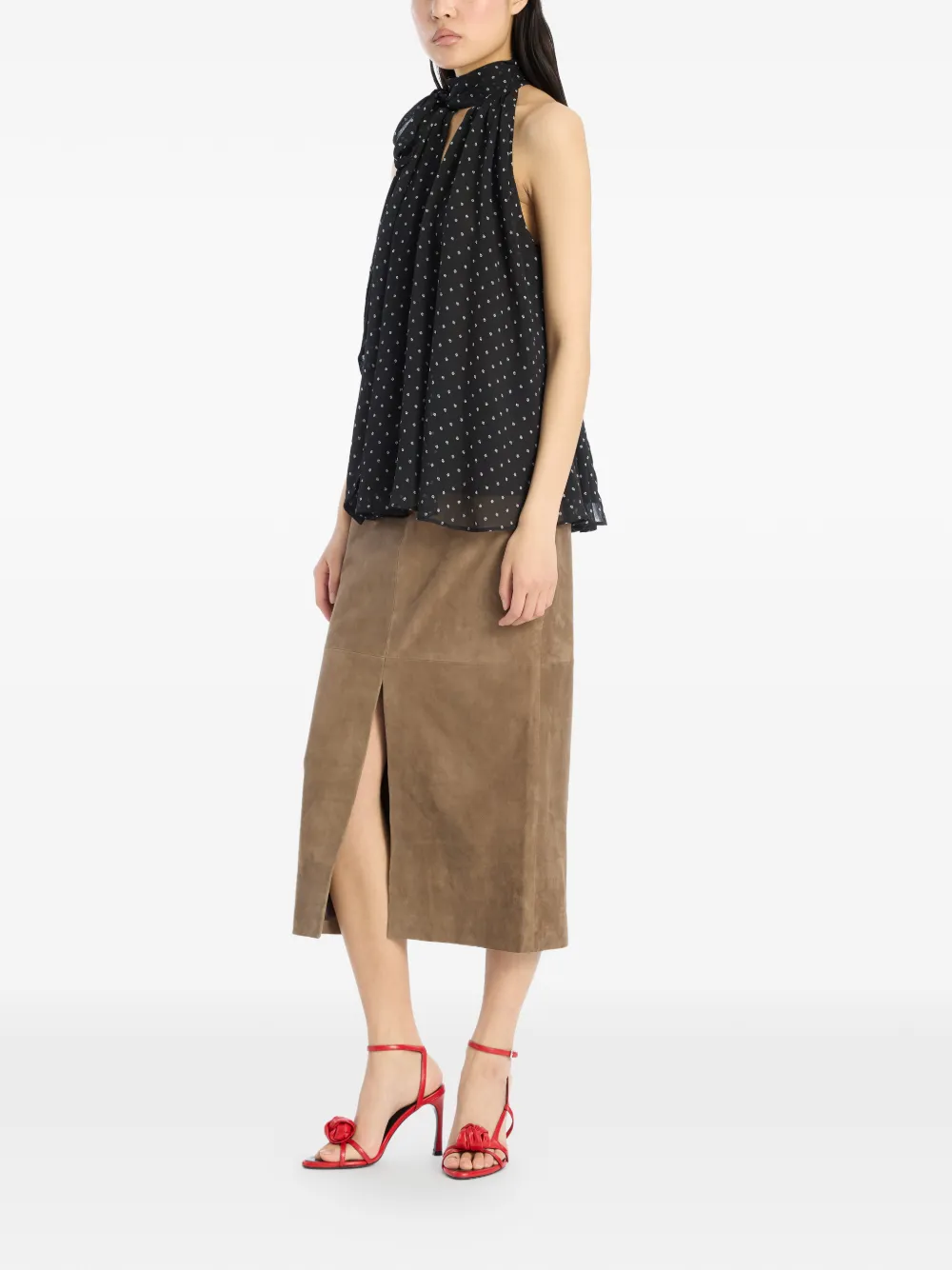 ROTATE BIRGER CHRISTENSEN slit suede midi skirt - Bruin