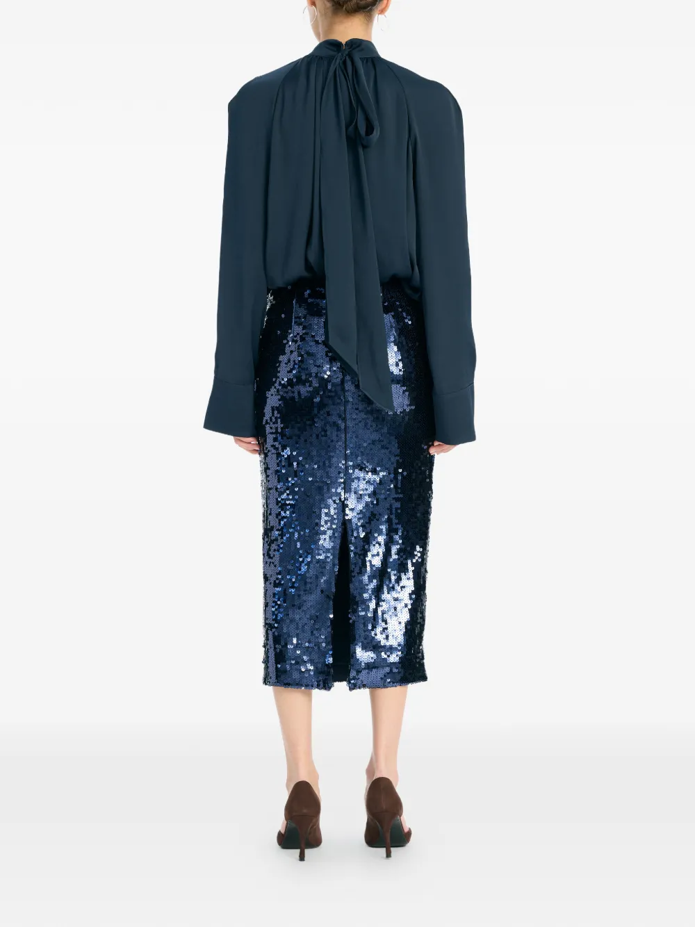  Rotate Birger Christensen Bow Blouse - Blue 