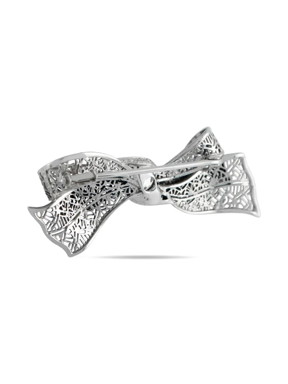 Pre-owned Lb Exclusive Platinum Diamond Sapphire Art Deco Bow Brooch In Silver