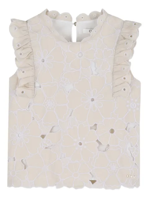 Chloé Kids embroidered ruffled top