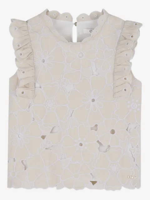 Chloé Kids embroidered ruffled top