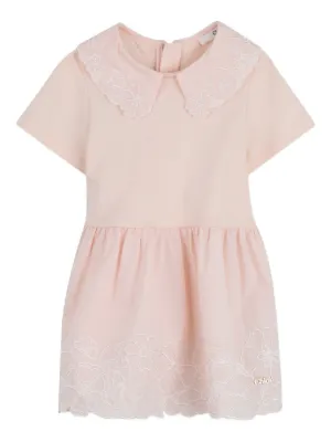 Chlo Kids Embroidered Logo Cotton Dress | Pink | FARFETCH ID