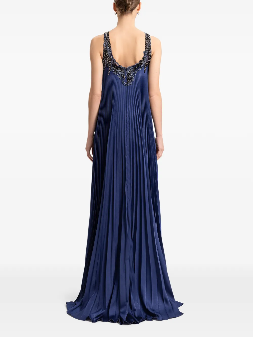 Gemy Maalouf Pliss&eacute; verfraaide avondjurk - Blauw