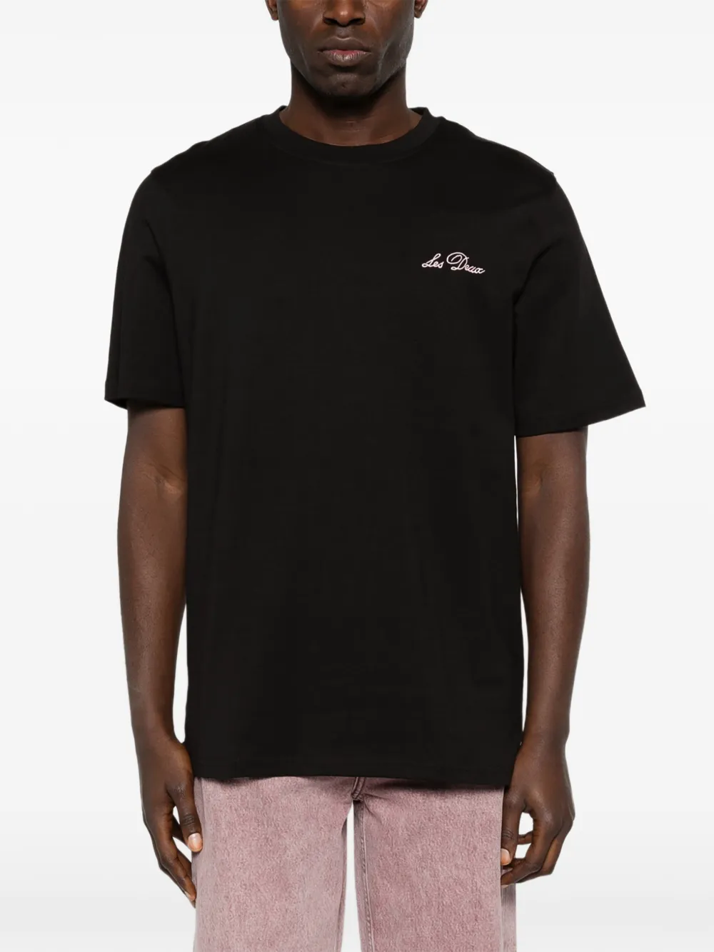 Les Deux T-shirt met geborduurde bloemen Zwart