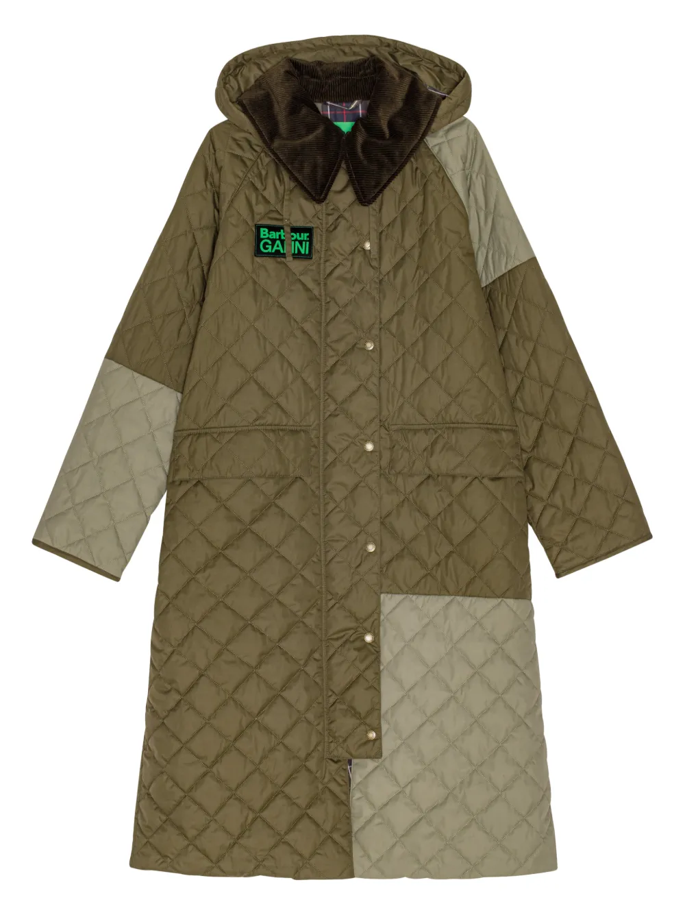 GANNI x Barbour Cappotto trapuntato con cappuccio - Verde