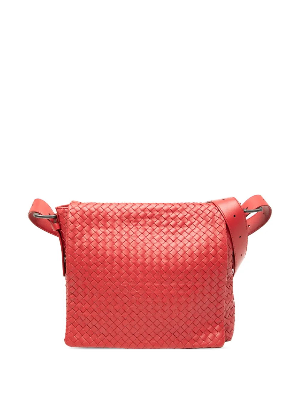Pre-owned Bottega Veneta 2012-2025 Nappa Intrecciato Flap Crossbody Bag In Red