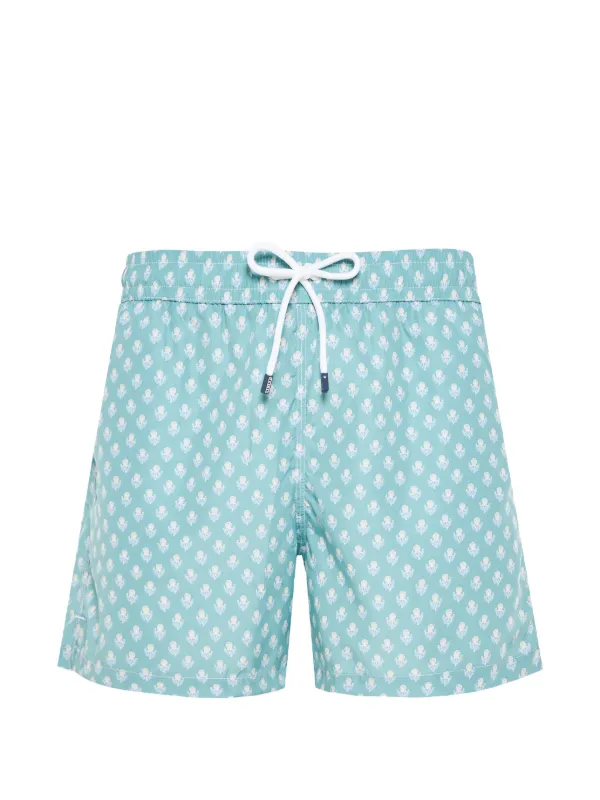 Fedeli Madeira Octopus-print Drawstring Swim Shorts in Blue