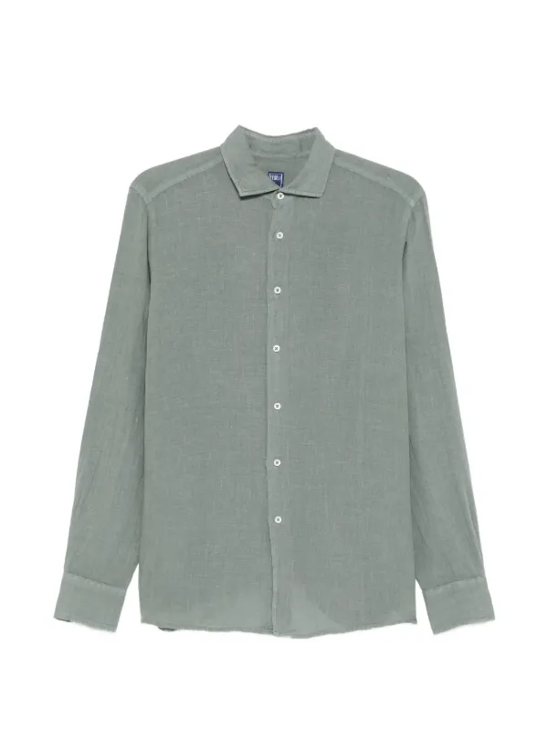 Fedeli Slub-texture Long-sleeve Shirt in Green