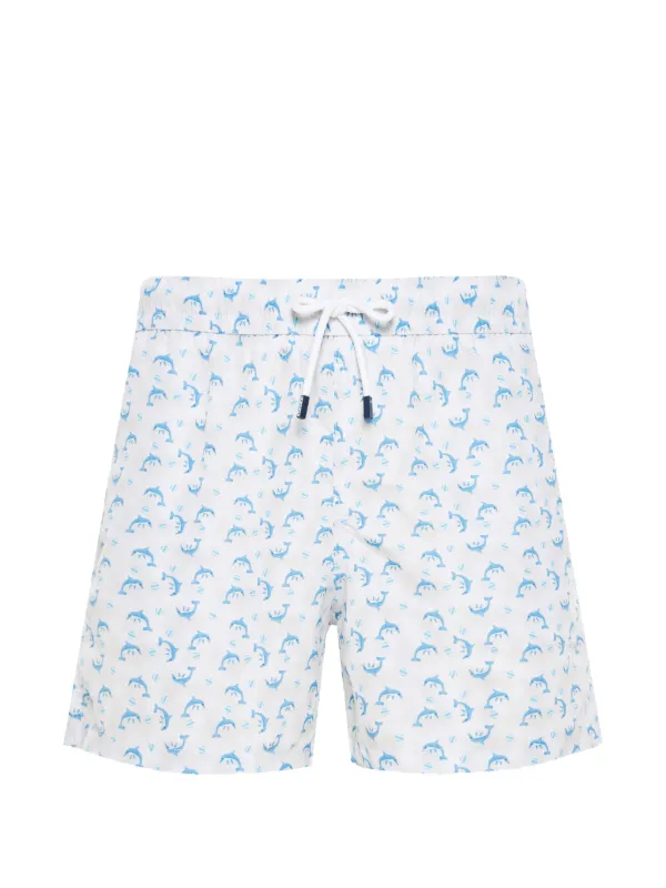 Fedeli Dolphin-print Swim Shorts in White