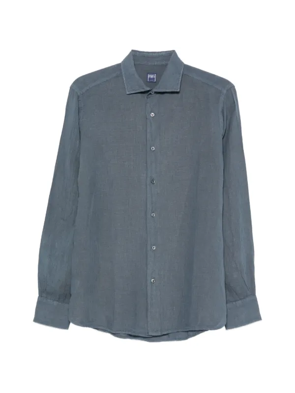Fedeli Button-up Long-sleeve Shirt in Blue
