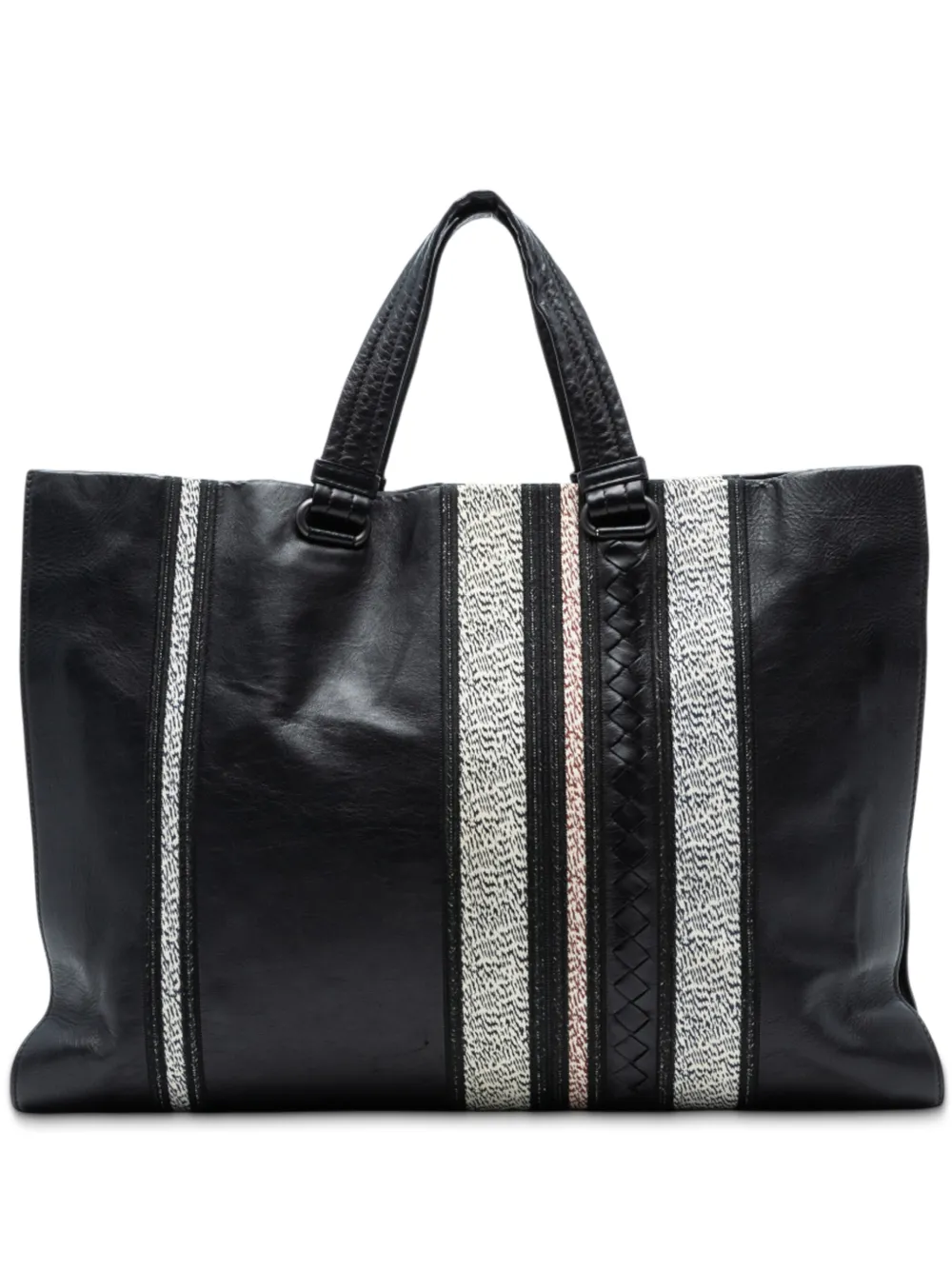 Bottega Veneta Pre-Owned 2012-2025 Intrecciato Trimmed Nappa Vertical Stripe Tote satchel | Black | Image 1