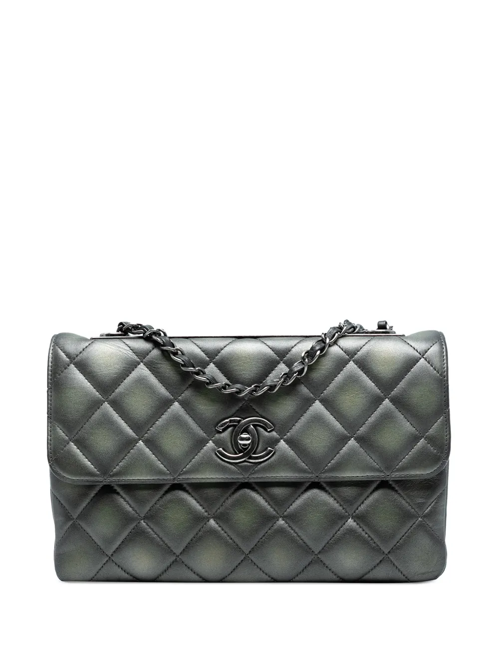 Pre-owned Chanel 2015-2016 Quilted Metallic Lambskin Trendy Cc Flap Shoulder Bag In Gray