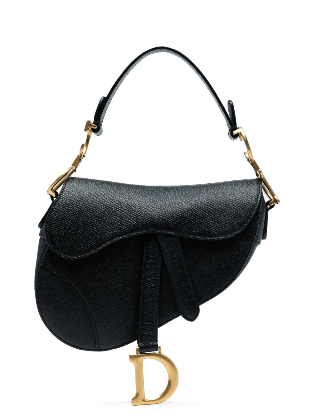 Pre-owned Dior 2020 Mini Grained Calfskin Saddle Bag Satchel In Black