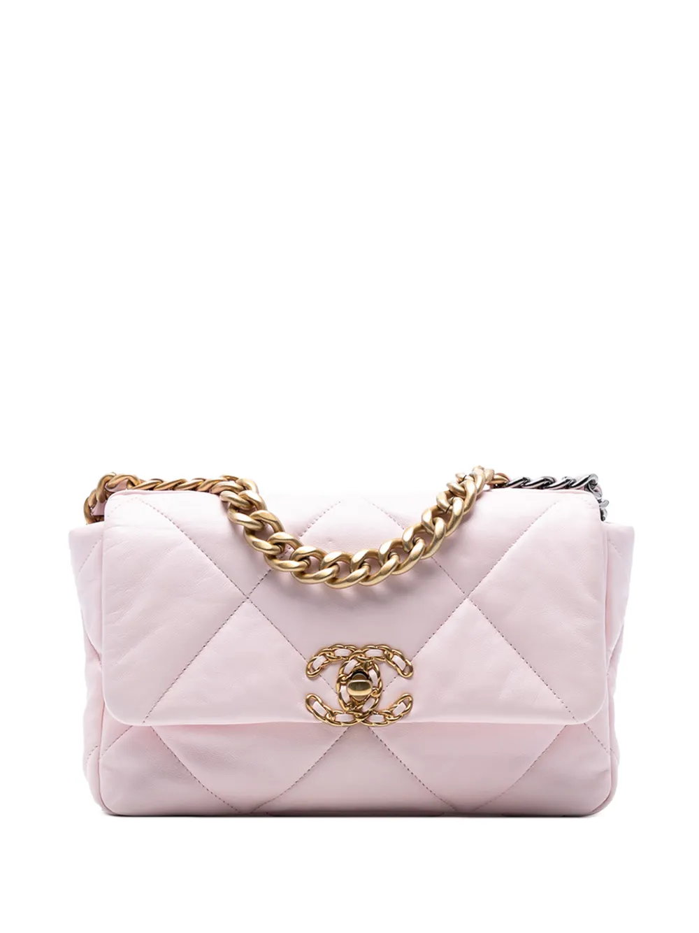 Pre-owned Chanel 2021-2025 Medium Lambskin 19 Flap Satchel In Pink