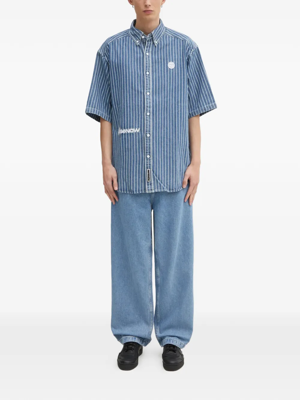 AAPE BY *A BATHING APE Now striped logo shirt - Blauw