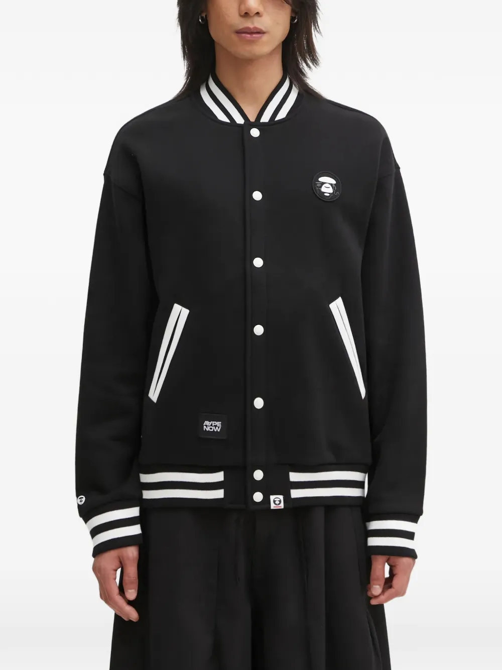 AAPE BY *A BATHING APE® striped-trim button-fastening bomber jacket - Nero