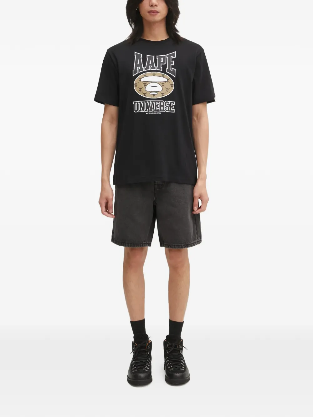 AAPE BY *A BATHING APE logo-detail denim shorts - Zwart