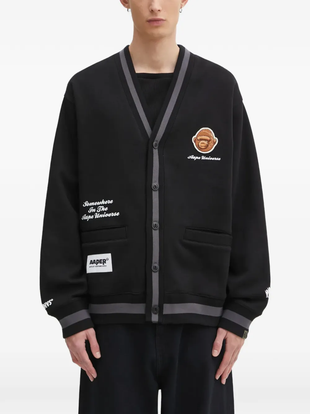 AAPE BY *A BATHING APE® V-neck patch-embroidered cardigan - Nero