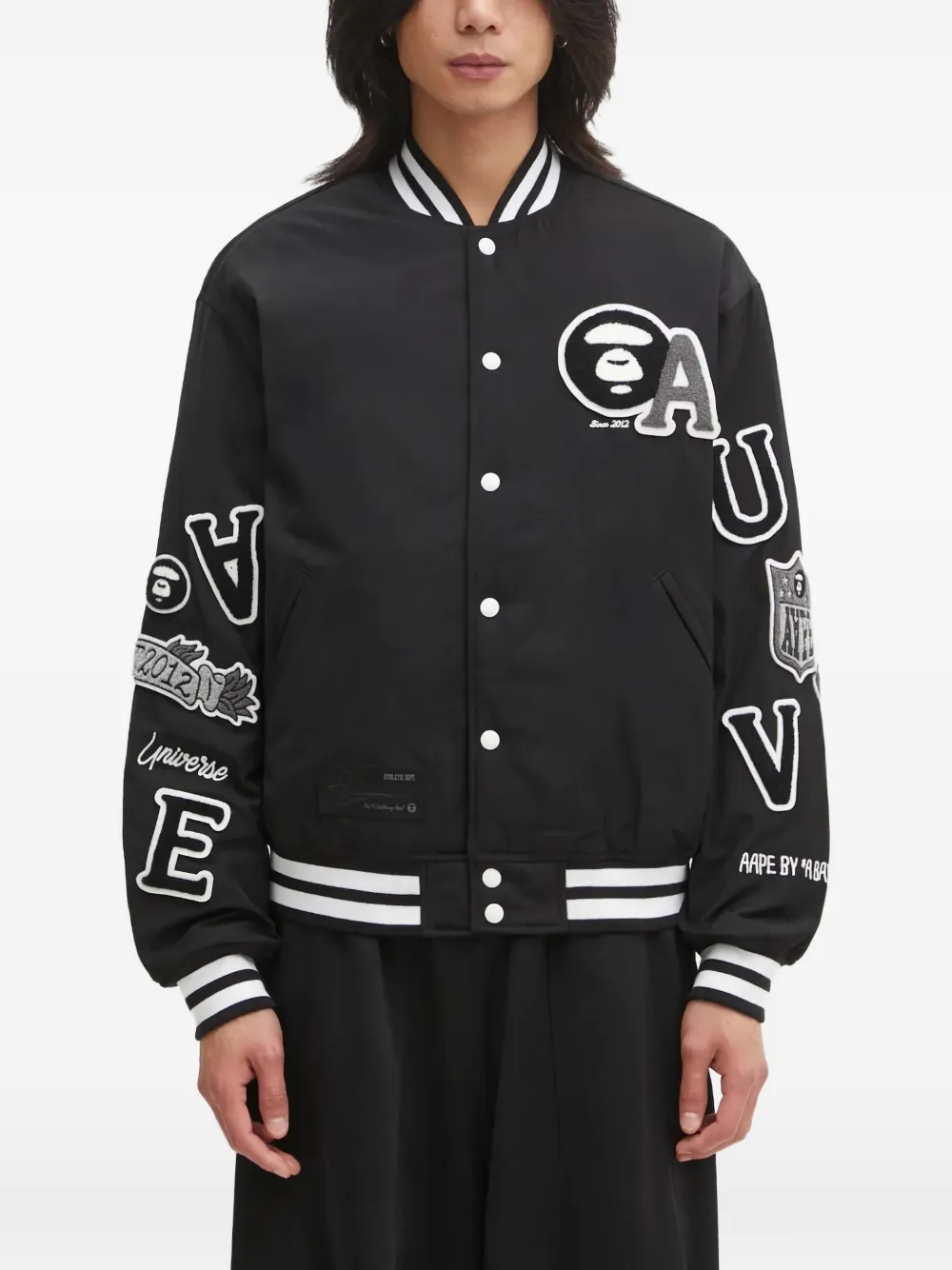 AAPE BY *A BATHING APE® embroidered-patches striped-trim jacket - Nero
