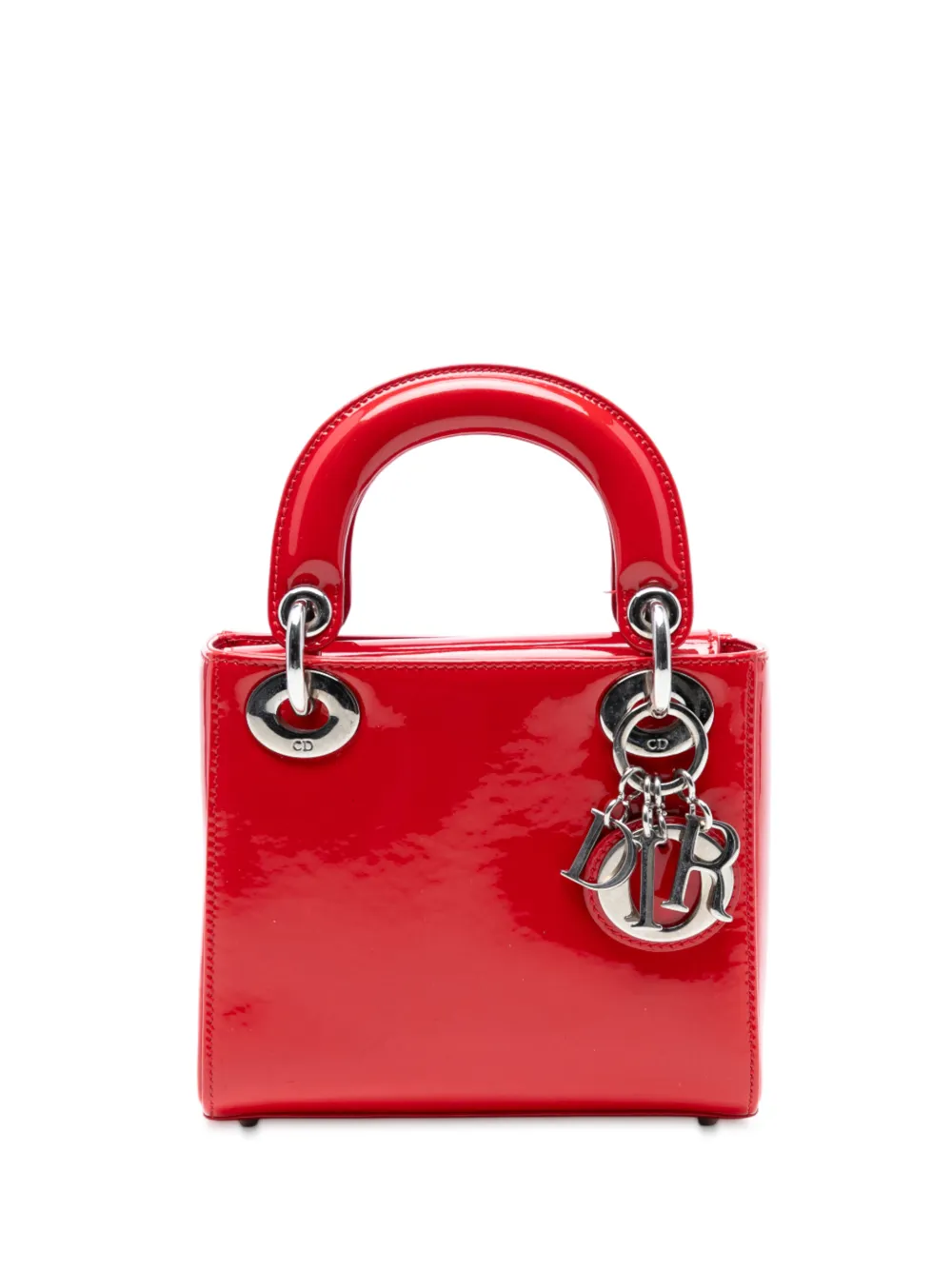 Pre-owned Dior 2015 Mini Patent Lady  Satchel In Red