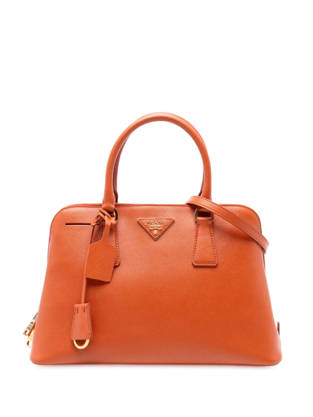 Pre-owned Prada 2000-2025 Medium Saffiano Lux Promenade Satchel In Orange