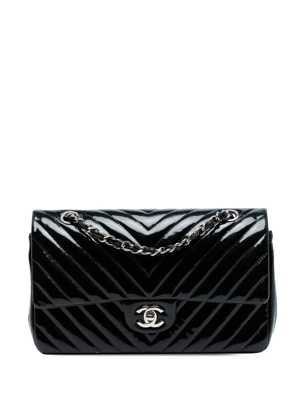 CHANEL Pre-Owned 2015-2016 Medium Classic Chevron Patent Double Flap shoulder bag - Blu