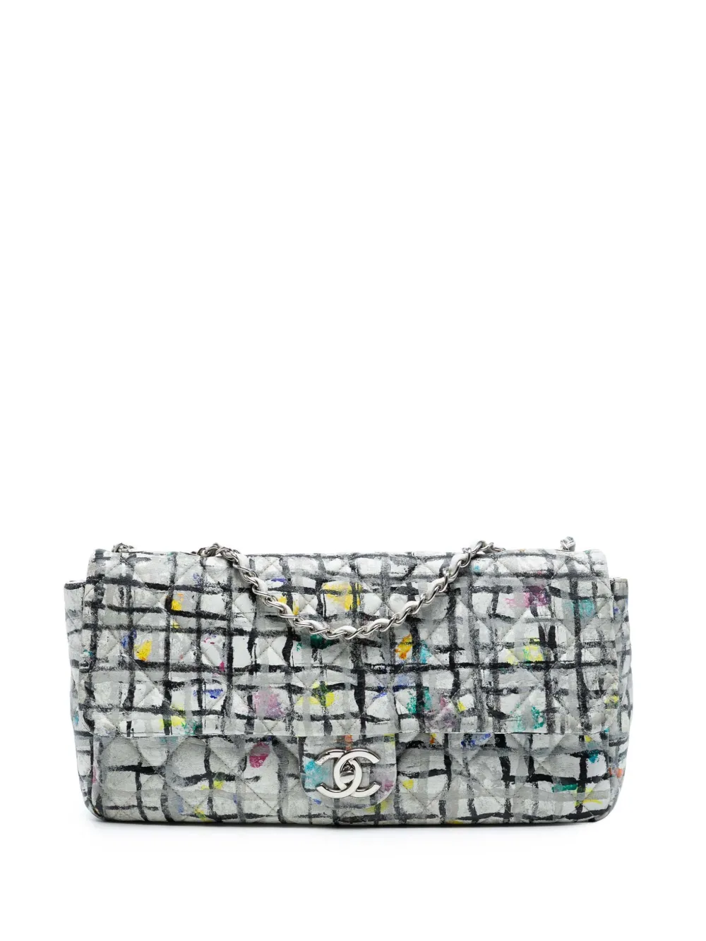 CHANEL Pre-Owned 2014 Medium Calfskin Hand Painted Graffiti Flap shoulder bag - Bianco