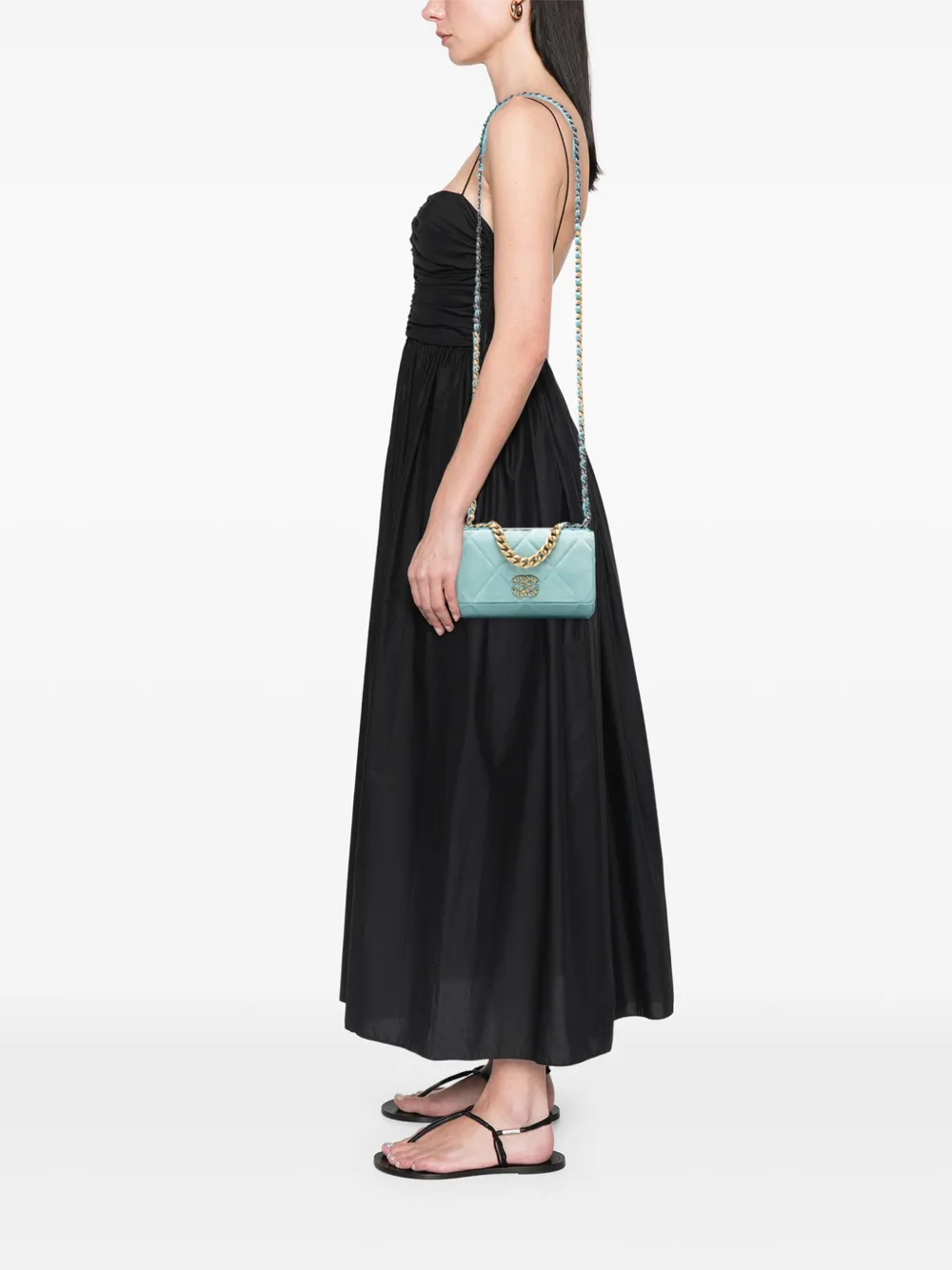 CHANEL Pre-owned 2021 Denim 19 Flap Wallet On Chain Satchel In Blue