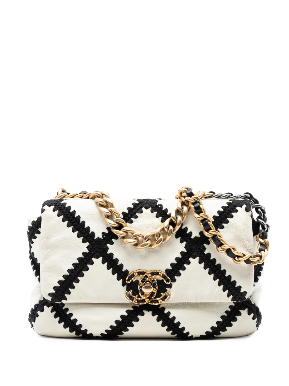 Pre-owned Chanel 2020 Medium Crochet Calfskin 19 Flap Satchel In White