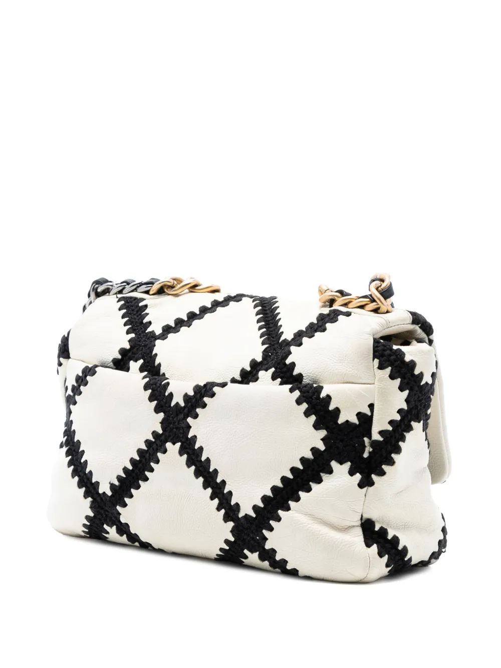 Pre-owned Chanel 2020 Medium Crochet Calfskin 19 Flap Satchel In White