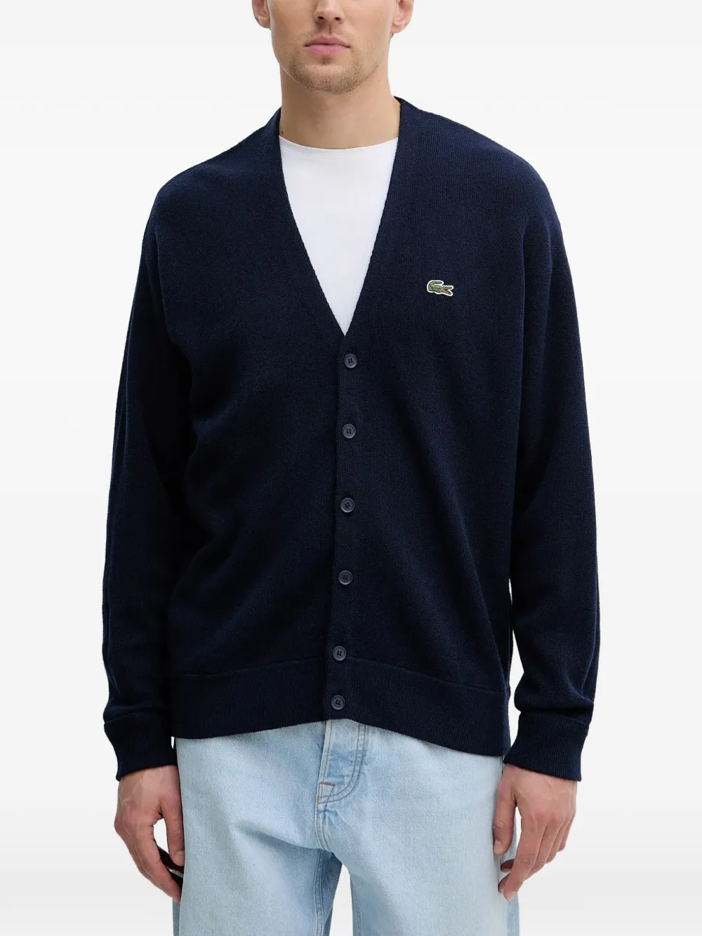 Lacoste button crocodile-embroidered cardigan - Blu