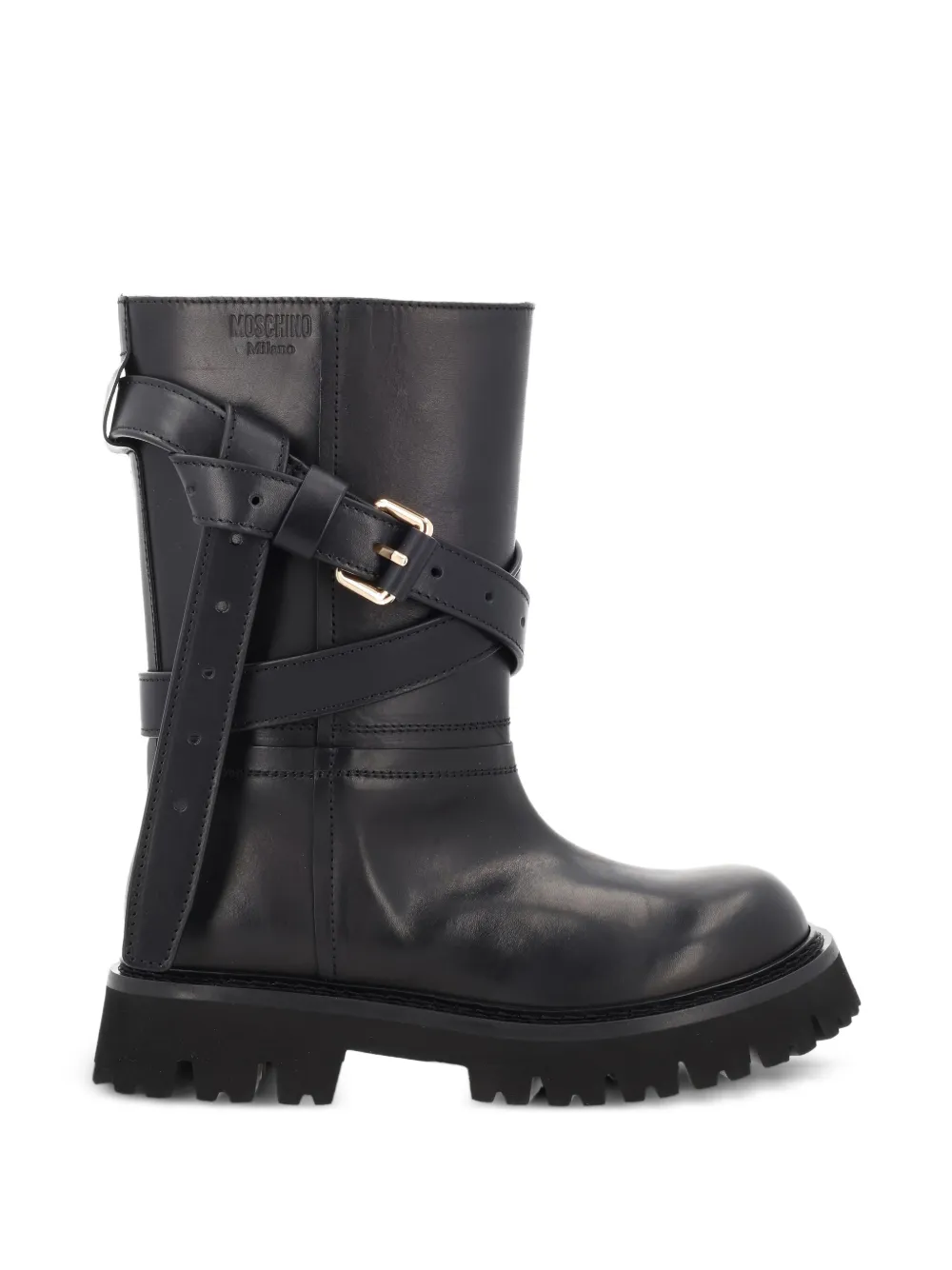 Moschino buckle-strap leather boots Zwart