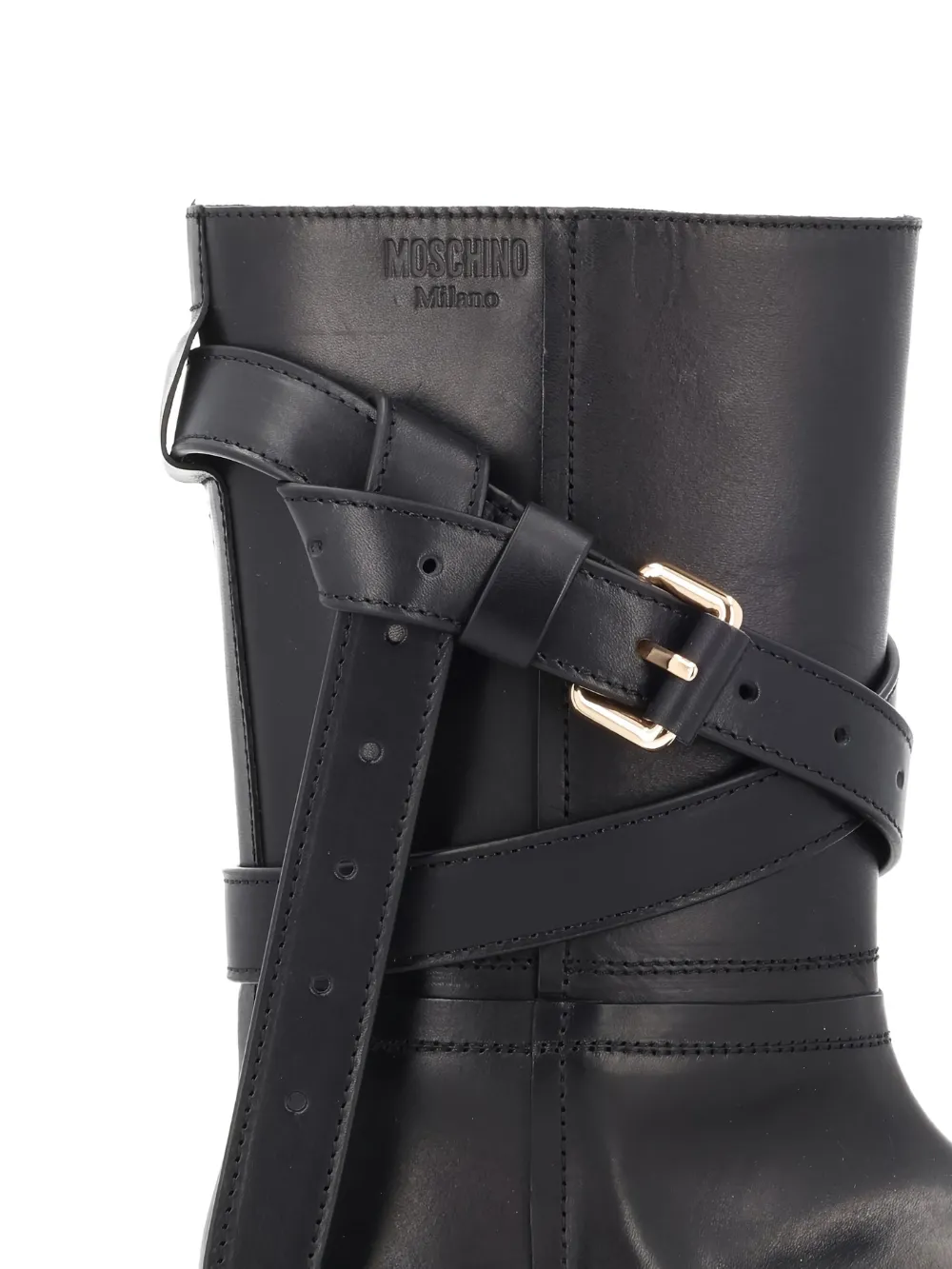 Moschino Leren laarzen met gespband Zwart