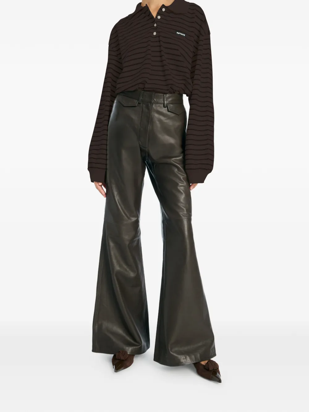  Rotate Birger Christensen Long-sleeve Polo Top - Brown 