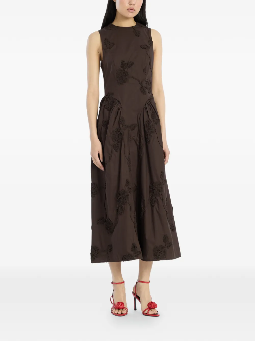 ROTATE BIRGER CHRISTENSEN flower-detail midi dress - Marrone