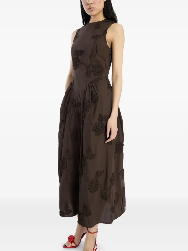 rotate birger christensen asymmetric appliqué midi dress flower-motif | Brown $100 - $150