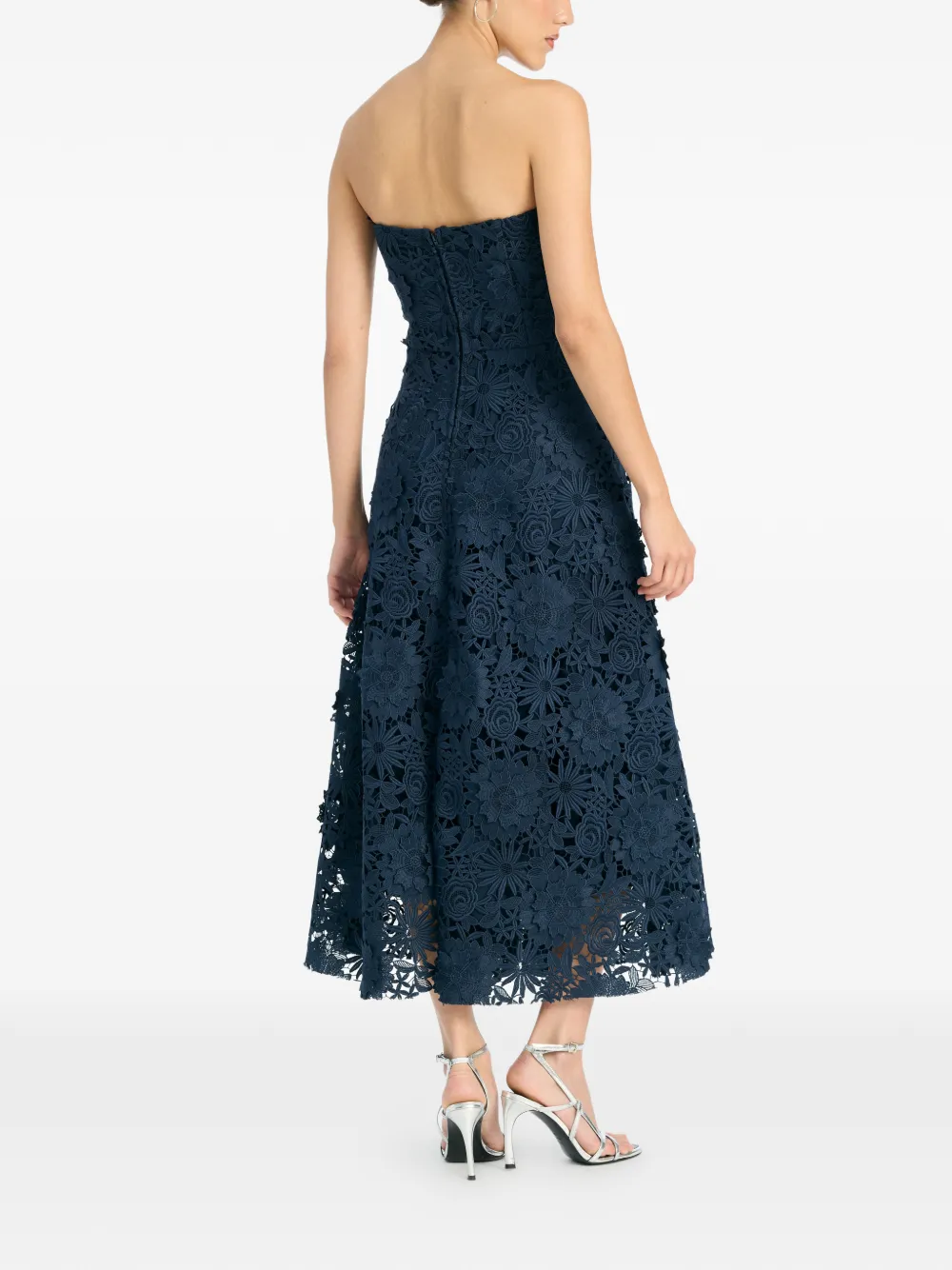 ROTATE BIRGER CHRISTENSEN 3D flared midi-jurk met kant Blauw