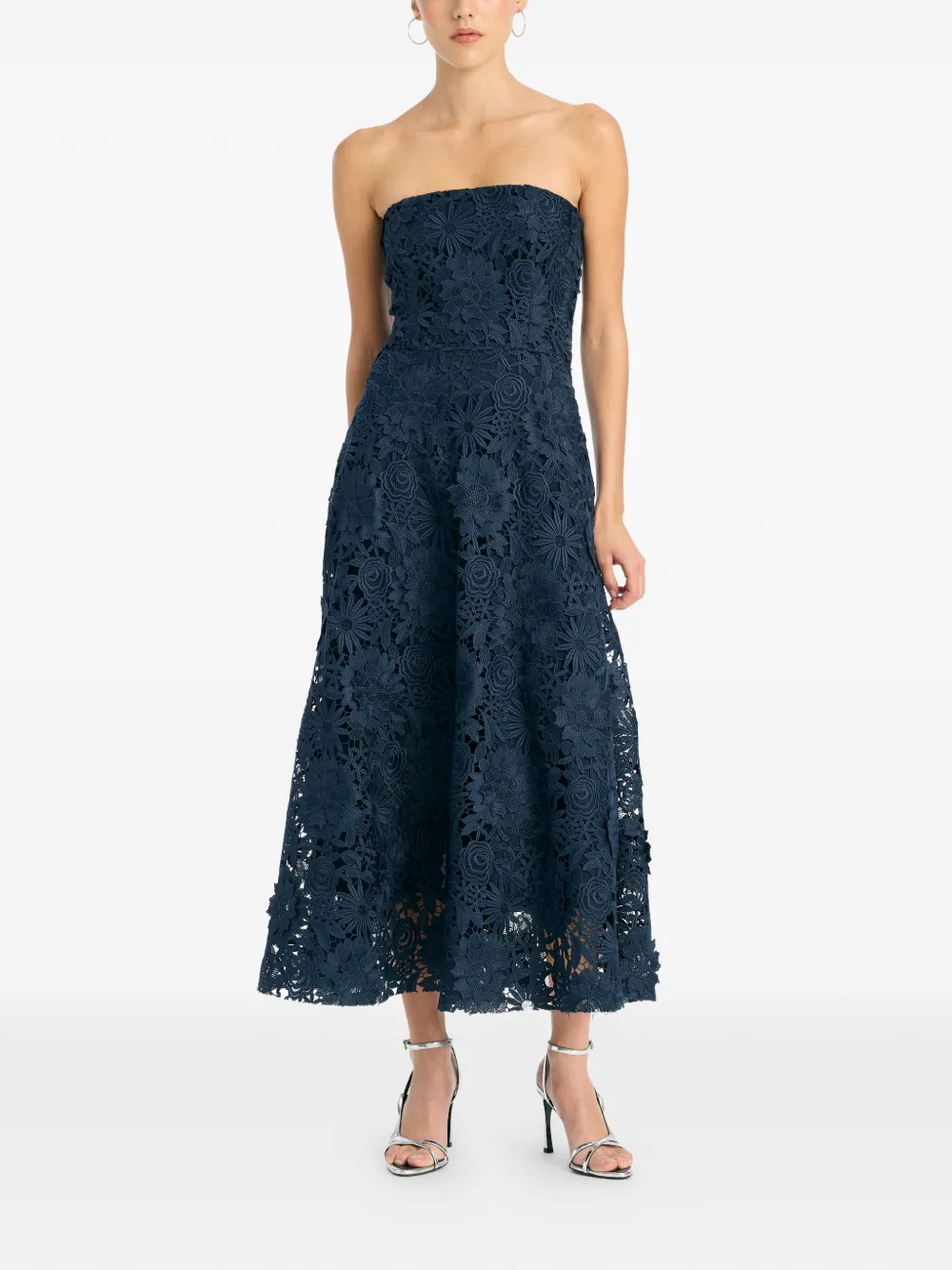 ROTATE BIRGER CHRISTENSEN 3D lace flared midi dress - Blauw
