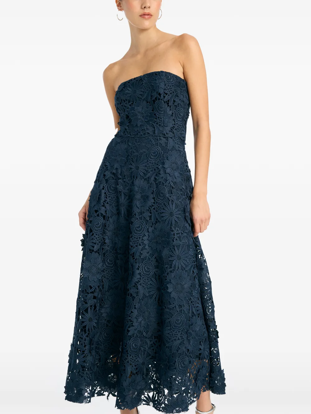 ROTATE BIRGER CHRISTENSEN 3D flared midi-jurk met kant Blauw