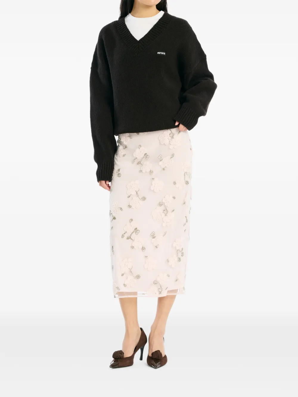  Rotate Birger Christensen V-neck Sweater - Brown 