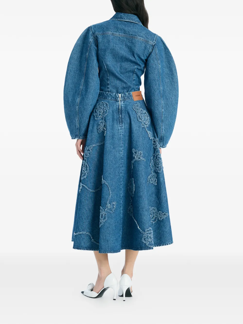  Rotate Birger Christensen Puff-sleeves Fitted Denim Shirt - Blue 