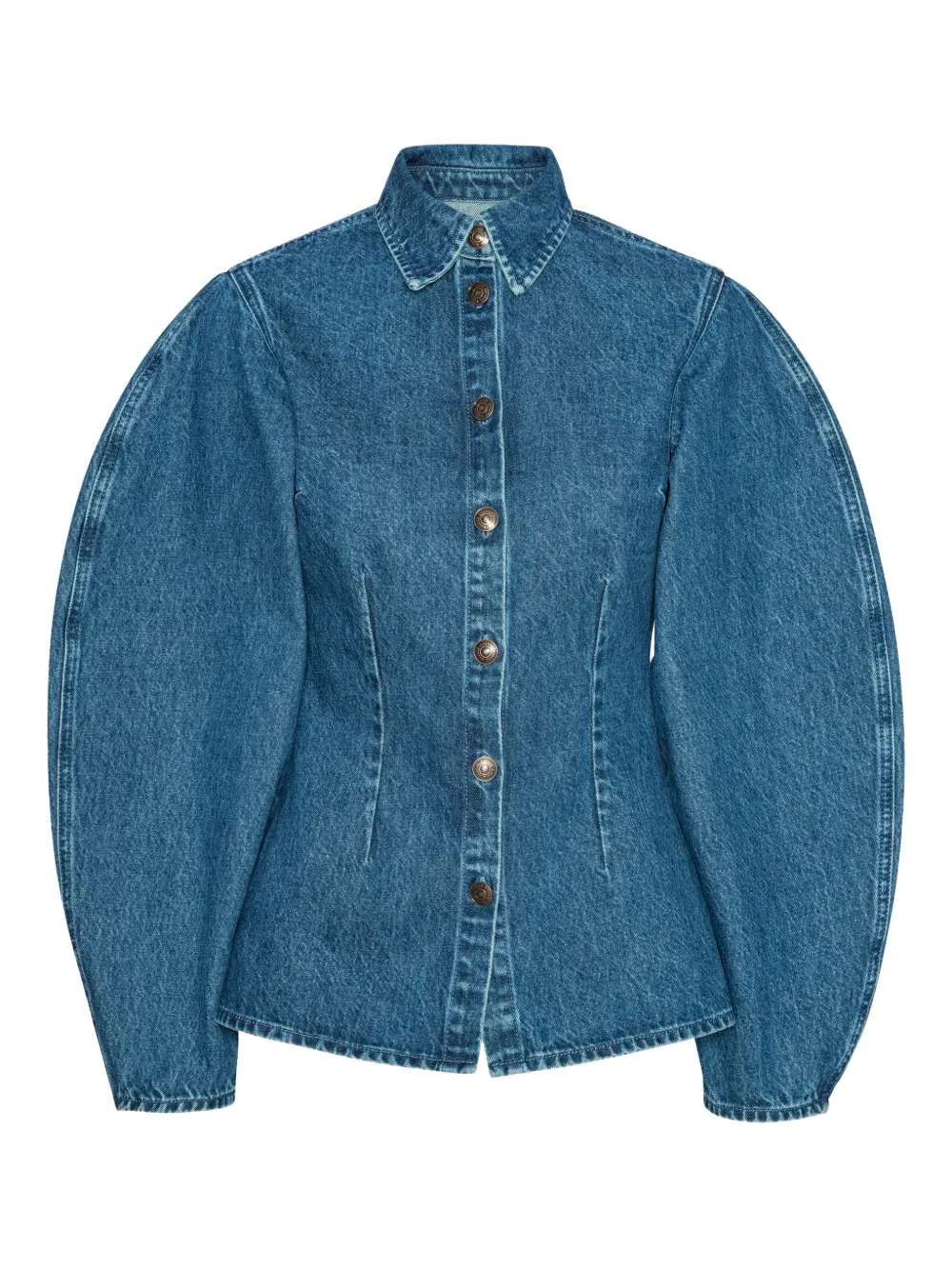 ROTATE BIRGER CHRISTENSEN puff-sleeves fitted denim shirt - Blu