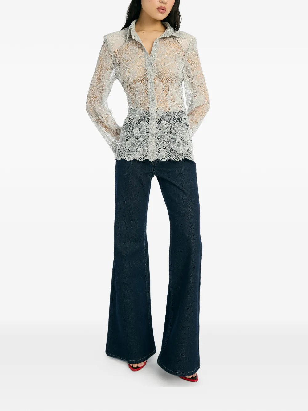 ROTATE BIRGER CHRISTENSEN lace buttoned shirt - Grijs