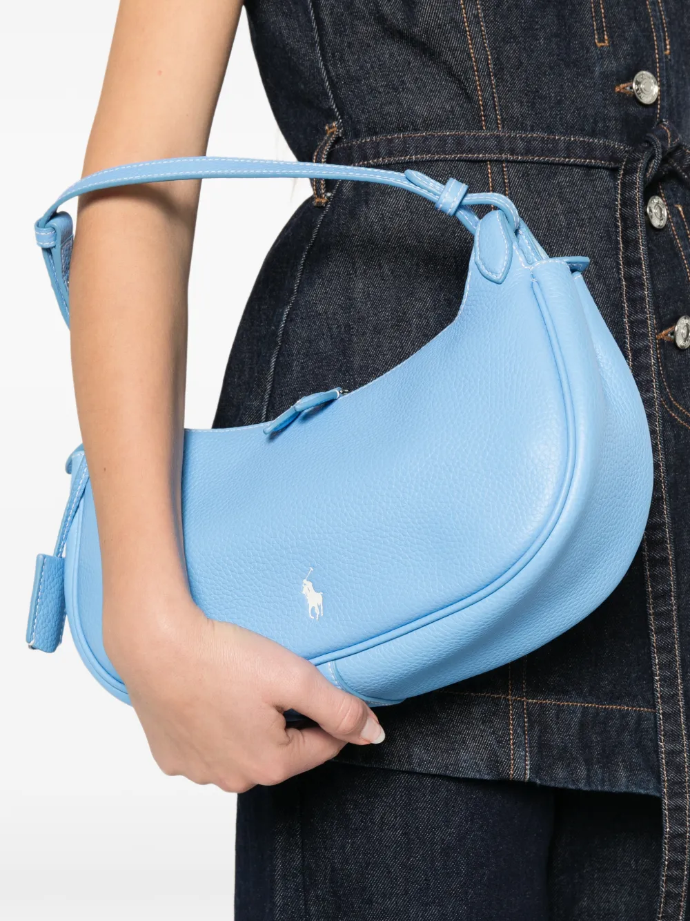 Polo Ralph Lauren logo-print pebbled shoulder bag - Blauw