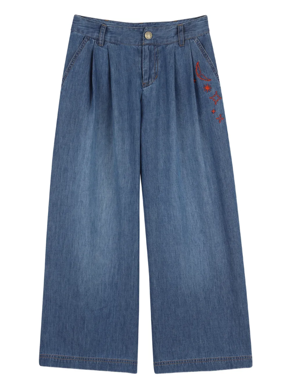 Zadig & Voltaire Kids embroidered pleated jeans - Blu